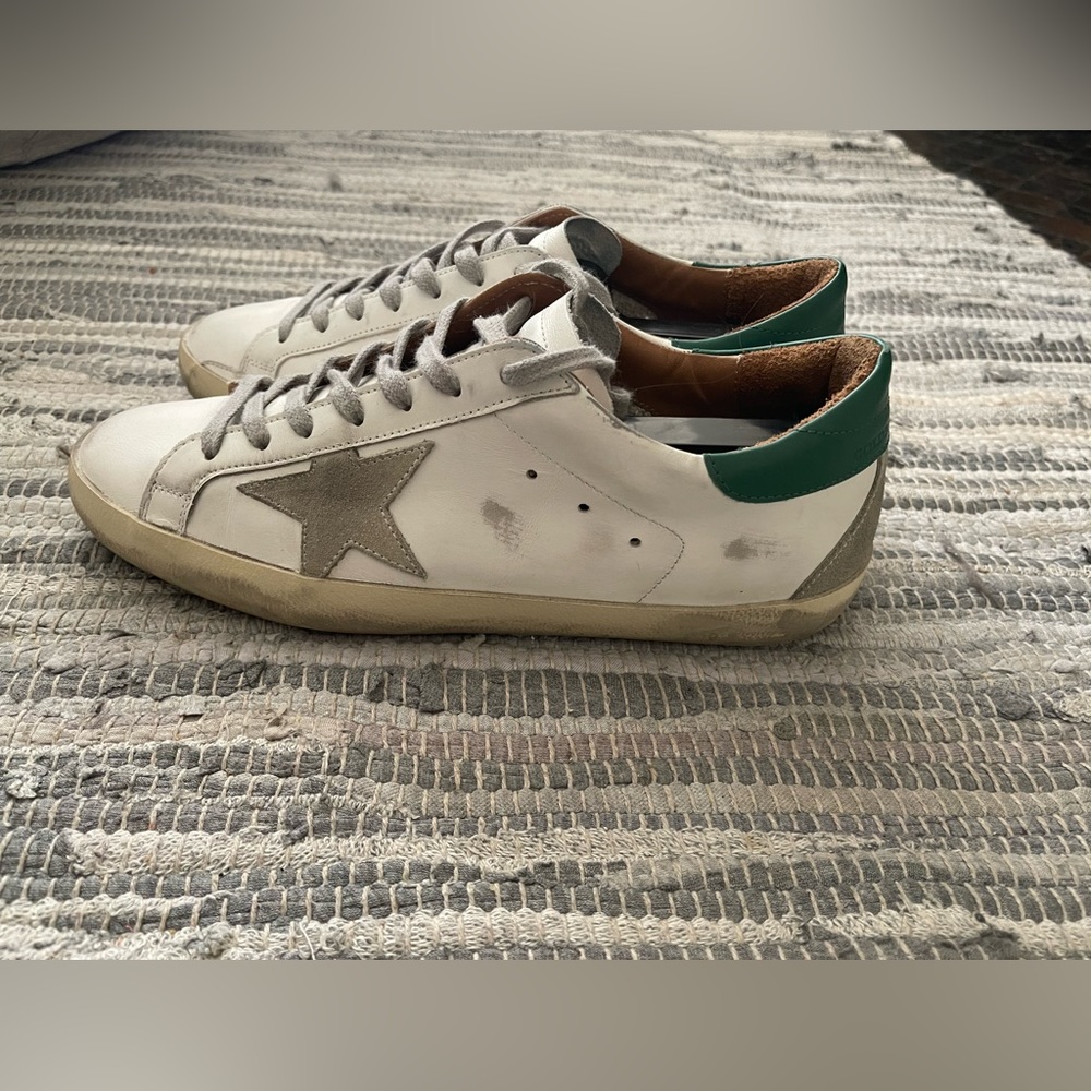 Golden Goose White and Green Sneakers
